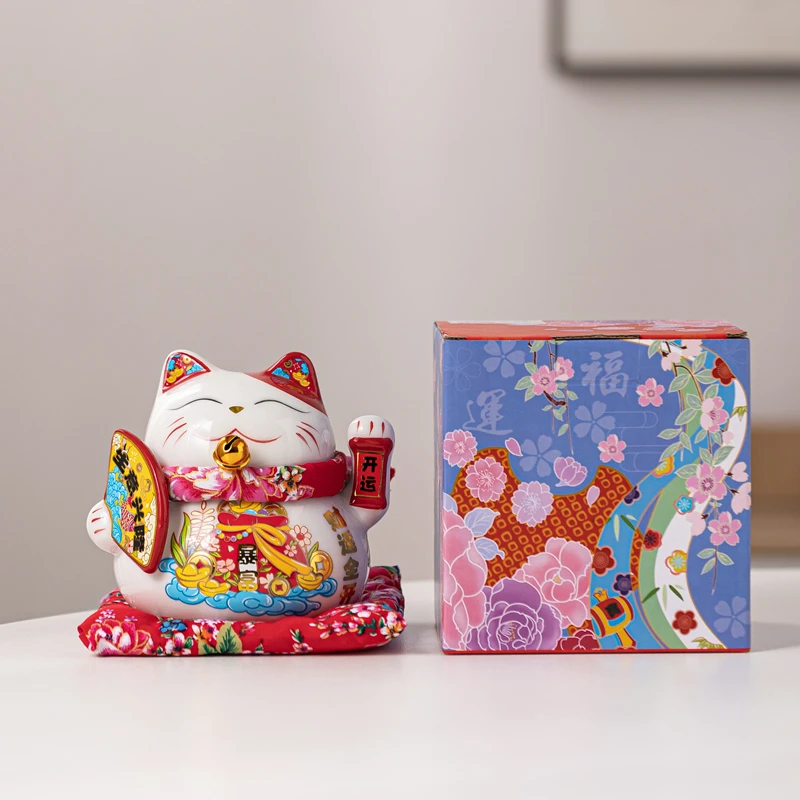 6 Inch Ceramic Lucky Cat Money Box Ornament Maneki Neko Decoration Figure Feng Shui Fortune Cat Business Gift