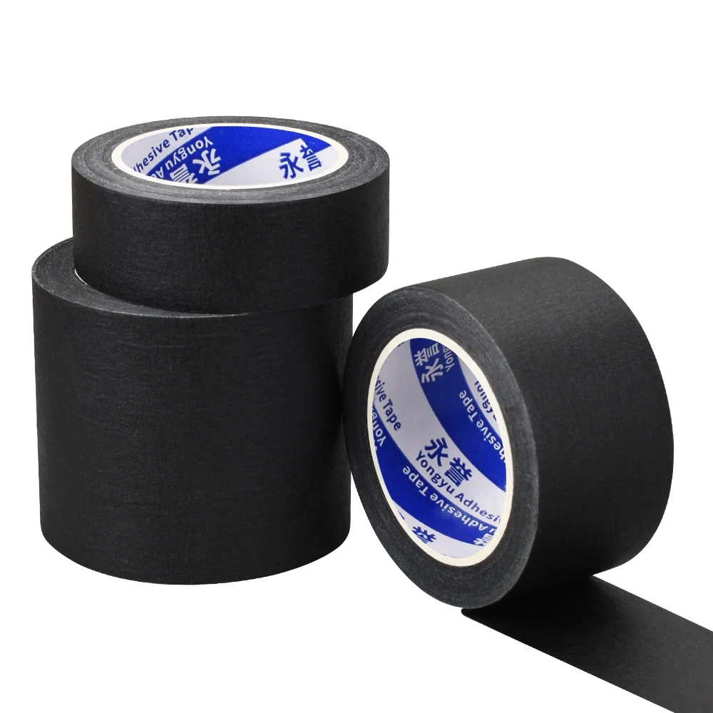 10/20/50m Black Masking Tape Single-Sided Adhesive Crepe Paper for Oil Painting Sketching Car Detailing Artists Crafters Detaile