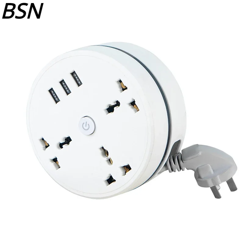 Round Universal Power Strip Portable Extension Cord Socket Plug USB Phone Charger With 3 USB Cable Smart Home EU US UK AU Plug