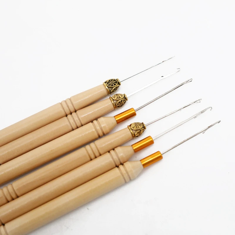 1/2/5PCS Wooden Crochet Pulling Hook Loop Bead Device Tool Kits for Hair Extensions for silicone microlink beads and feathers image 4