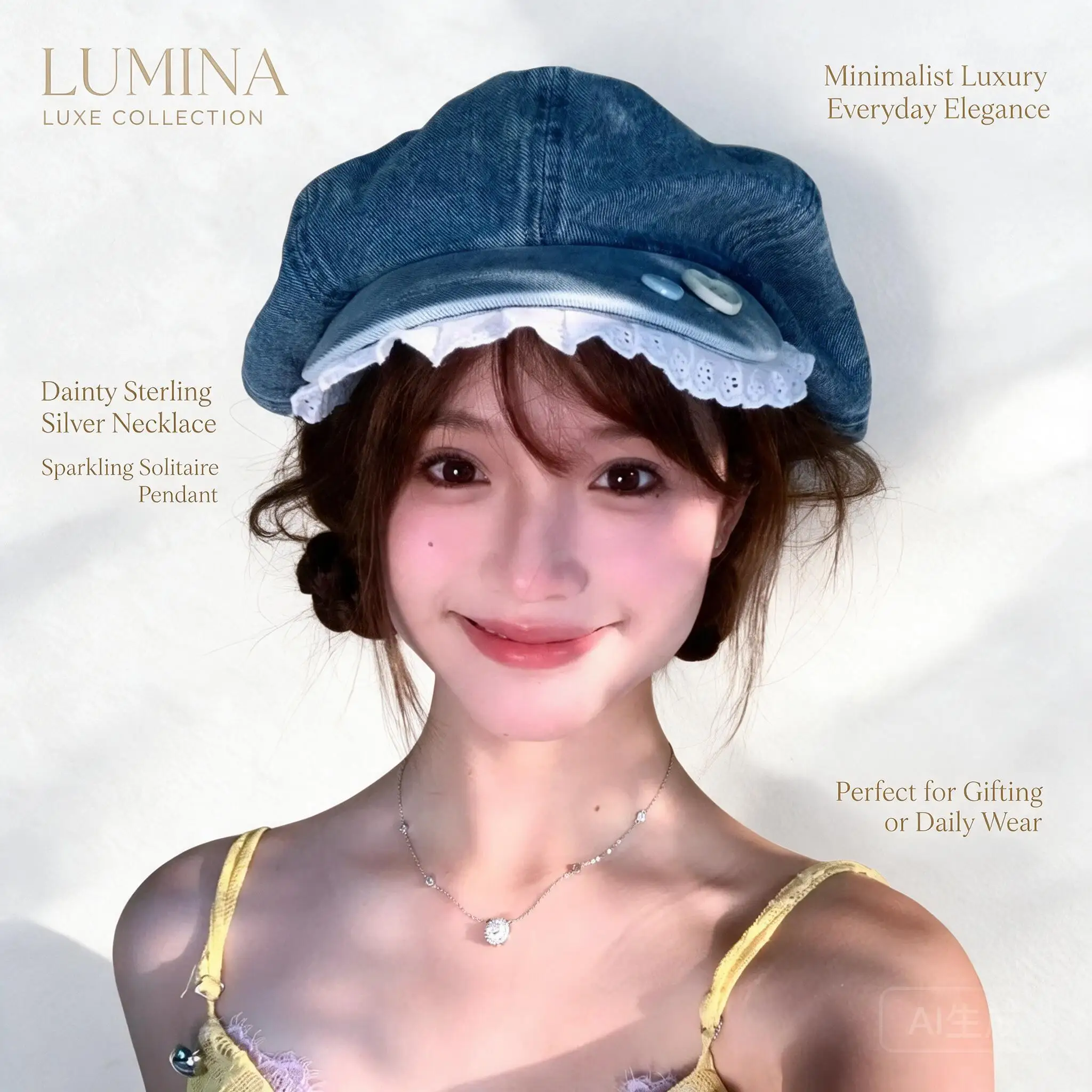 Women Denim Beret Hat Lace Trim Button Decor Sweet Newsboy Cap Sun Shade All Match Fashion Casual Headwear For Ladies Girls One