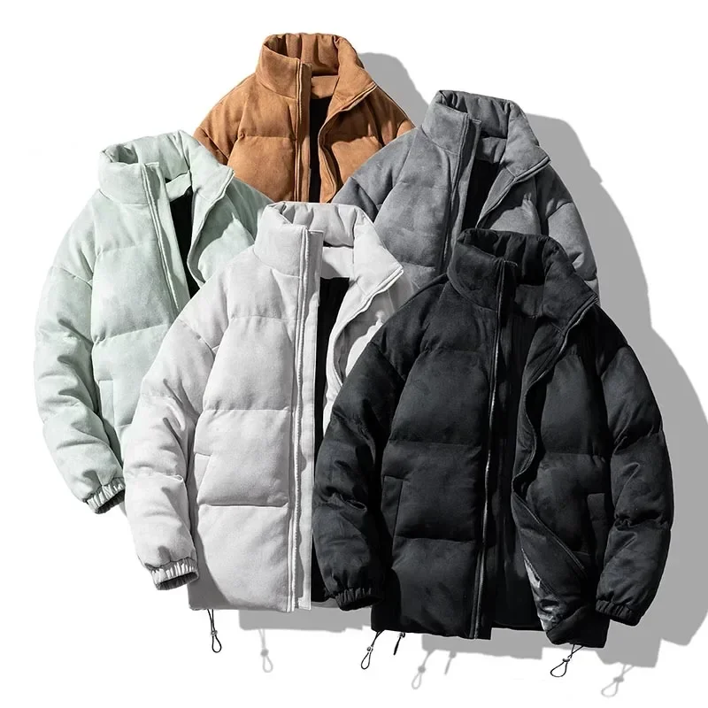 Jaqueta monocromática de camurça falsa para homens, casaco grande, parkas quentes, streetwear retrô, jaqueta bolha de várias cores, nova, inverno, 2024