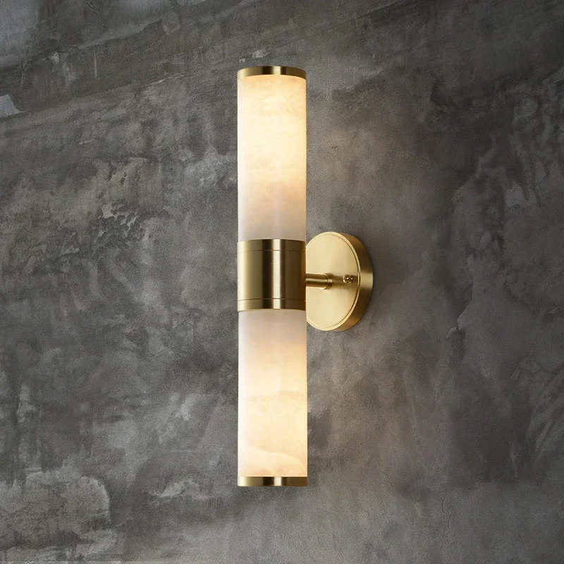 

Postmodern Simple Copper Marble Wall Lamps Designer Villa Living Room Hotel Restaurant Bedroom Bedsides Art Decoration Fixtures