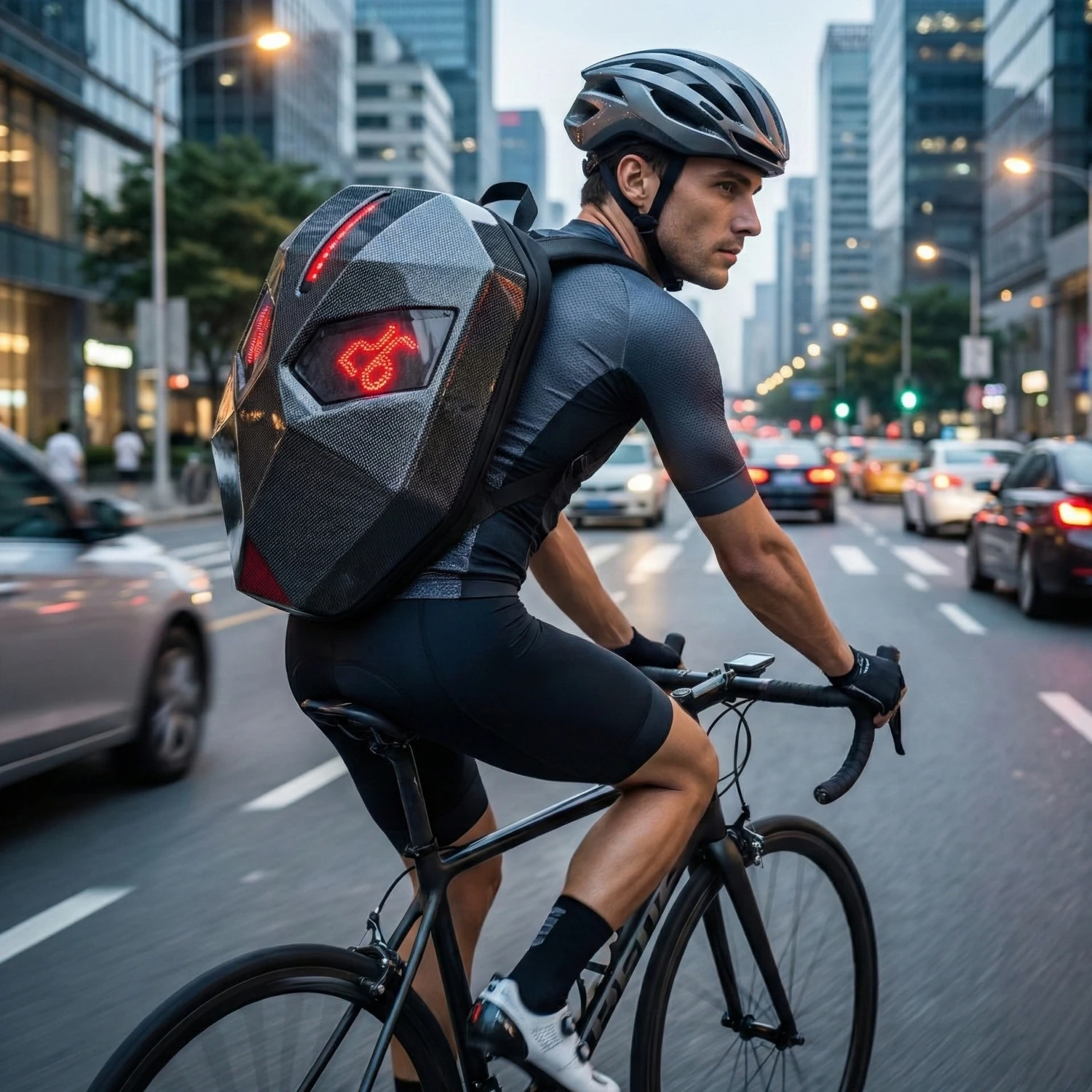 

LED Light Hard Shell Cycling Backpack USB Charging Night Riding Waterproof Travel Backpack