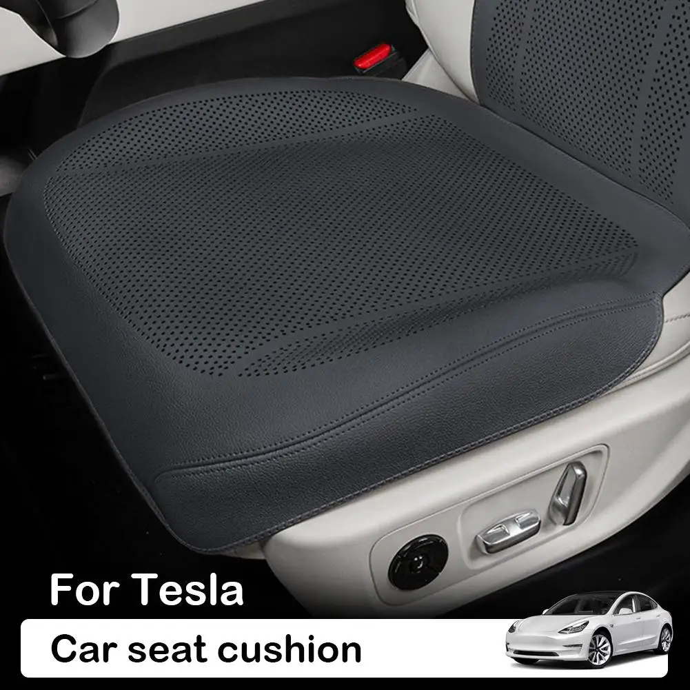   Cojín de coche Tesla de cuero de napa, estera protectora transpirable, cojín antideslizante para asiento de coche, accesorios para automóvil O4D8