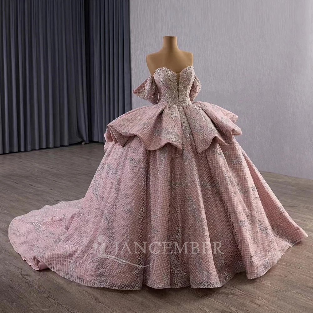 Vestido de baile personalizado brilhante quinceanera vestidos babados mangas destacáveis miçangas cristal organza doce 16 vestido vestidos 15