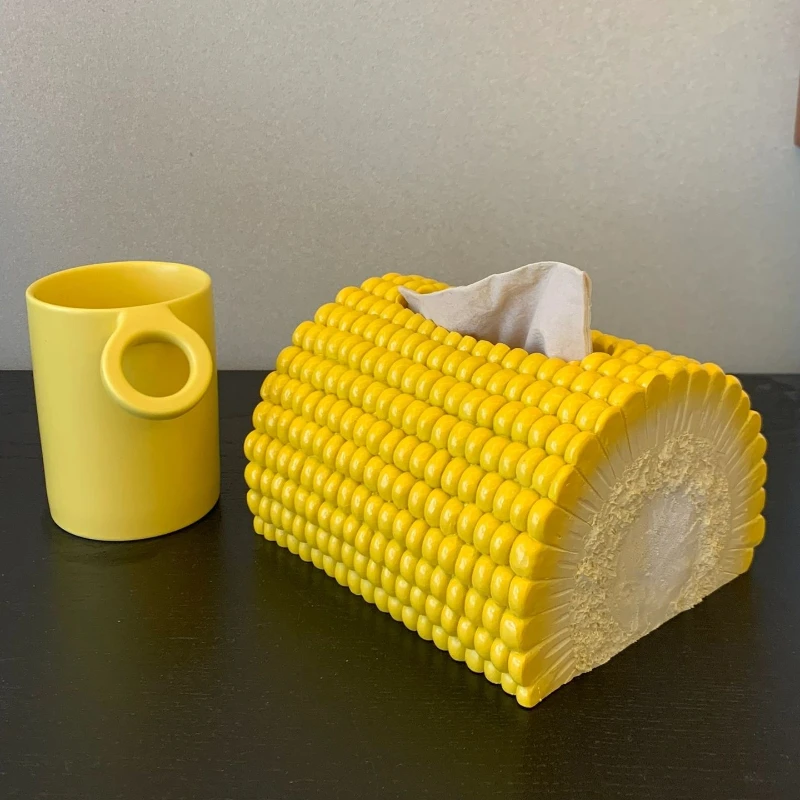

New Chinese Corn Tissue Box Ceramic Paper Box Desktop Ornament Creative Corn Tissue Box