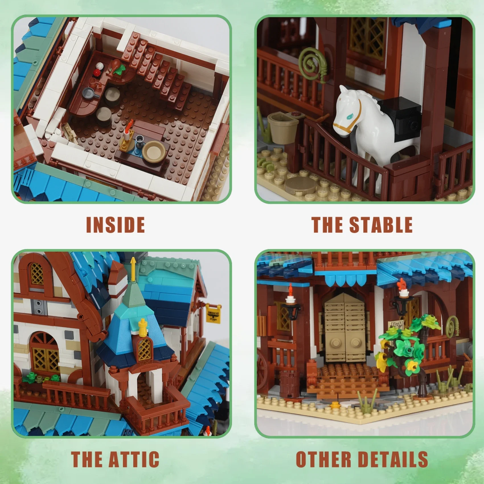 Station postale médiévale technique et maison de manoir, blocs de construction, modèle MOC, Kit d'architecture historique, ensemble pour cadeau d'anniversaire