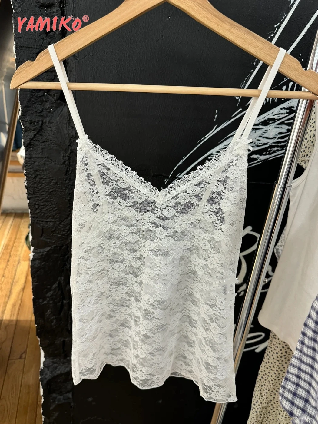 

Lace Sheer Bow Tie Camisole Women Summer 2000s Y2K Clothes 2024 Casual Sexy Tank Top Camis Girls Youthful Trending Crop Tops