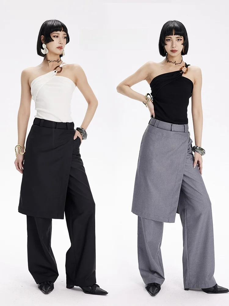 

TINY in Original Design Casual Skirt Pants Suit Pants Non Detachable Skirt Fashionable High Waist Straight Leg Pants