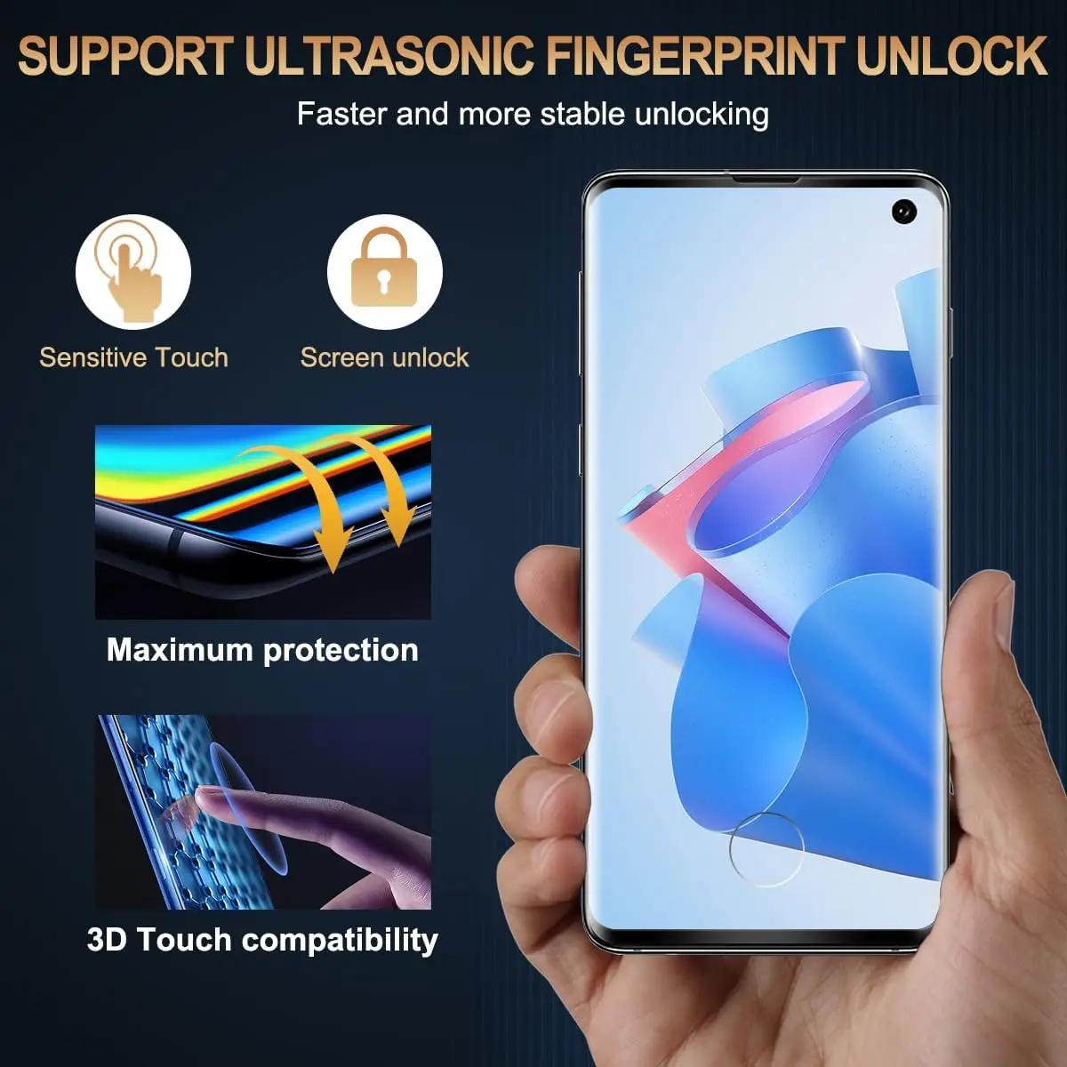 2/4Pcs Tempered Glass For Samsung Galaxy S10 + Plus Curved Ultrasonic Fingerprint Screen Protector