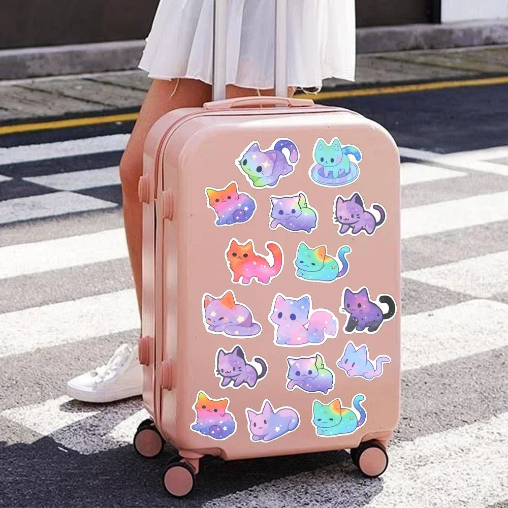 1-100Pcs Cartoon Rainbow Starry Sky Cat Stickers Cute Cat Waterproof Stickers for Water Bottle Laptop Mobile Phone Stationary