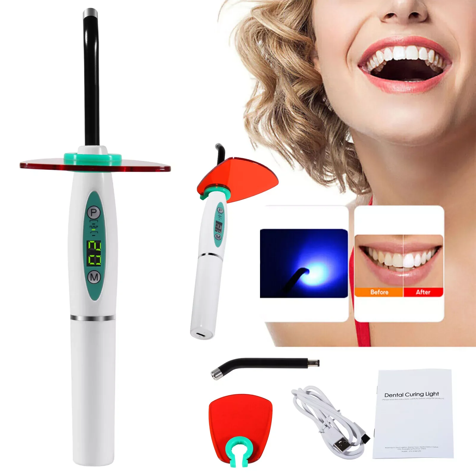 Dental LED Curing Light Lamp Wireless Cordless Resin Cure Lamp 5W 2000MW White Color