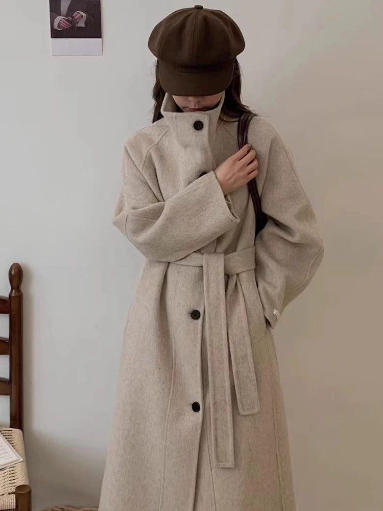 LANMREM cappotto di lana caldo spesso per le donne maniche grandi cappotto di lana a doppia faccia stile lungo allentato 2024 inverno nuovo 2 da8158