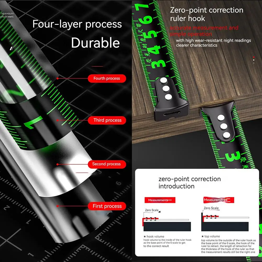 1pcs Fluorescent Tape measure Box ruler high-precision black meter ruler thickened wear-resistant measuring distance tool ruler