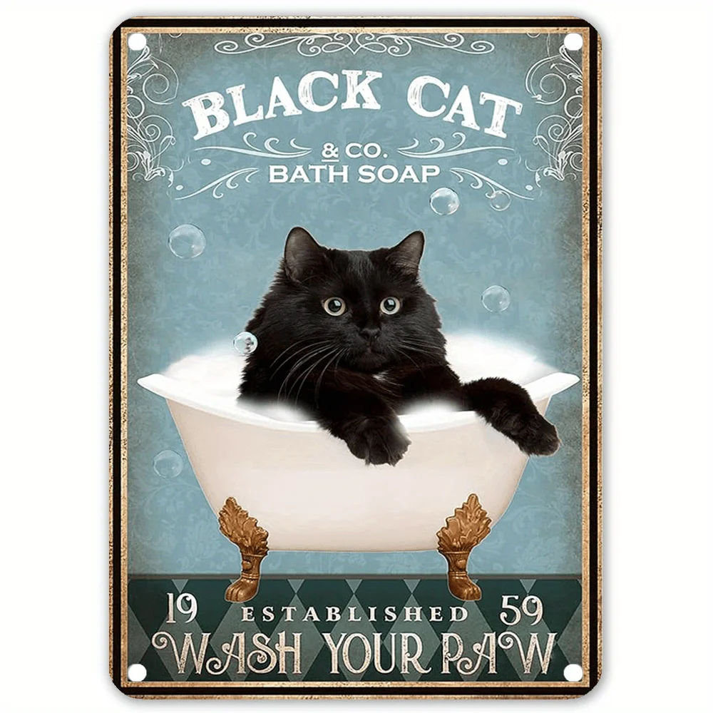 Retro Metal Tin Sign Cat 2D Flat Decorative Signs Wall Decor Art for Home Outdoor Indoor Wall Mounted Cat Lovers Ideal Gift
