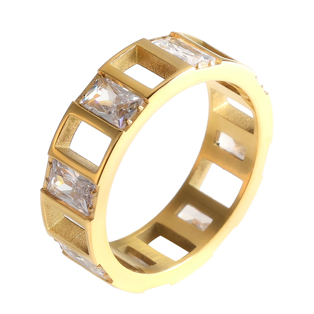 ZMfashion Hollow Inlaid Natural Stone Wedding Rings Luxury Exquisite High Quality Golden Wide Ring Men and Women Wedding Jewelry