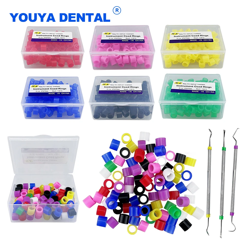 Dental Autoclavable Code Rings 100Pcs/Box Multi-Color Silicone Instrument Color Code Rings Orthodontic Identification Circle