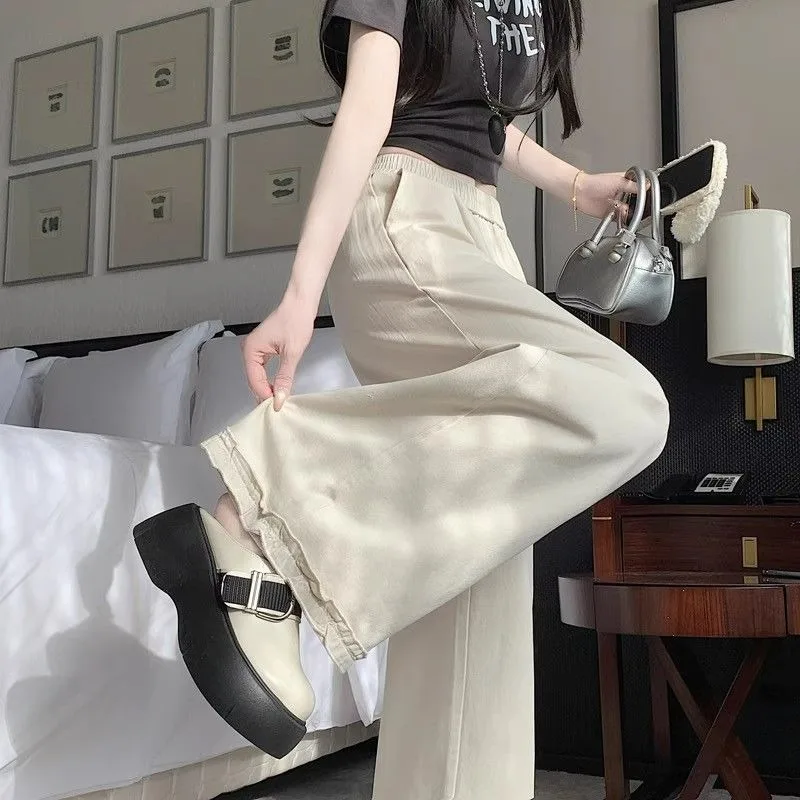 

Универсальные и модные кружевные широкие брюки для женщин весной и летом. Свободные брюки с высокой талией и универсальные прямые брюки.