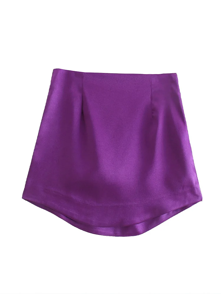 Willshela Women Fashion Purple Satin Mini Skirt High-waist Side Zipper Chic Lady Woman INS style Soft Short skirts