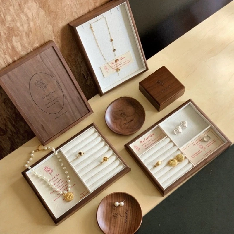 

Retro Wooden Jewelry Box Necklace Earrings Ring Storage Tray Portable Women's Trinket Storage Container Bracelet Display Tray