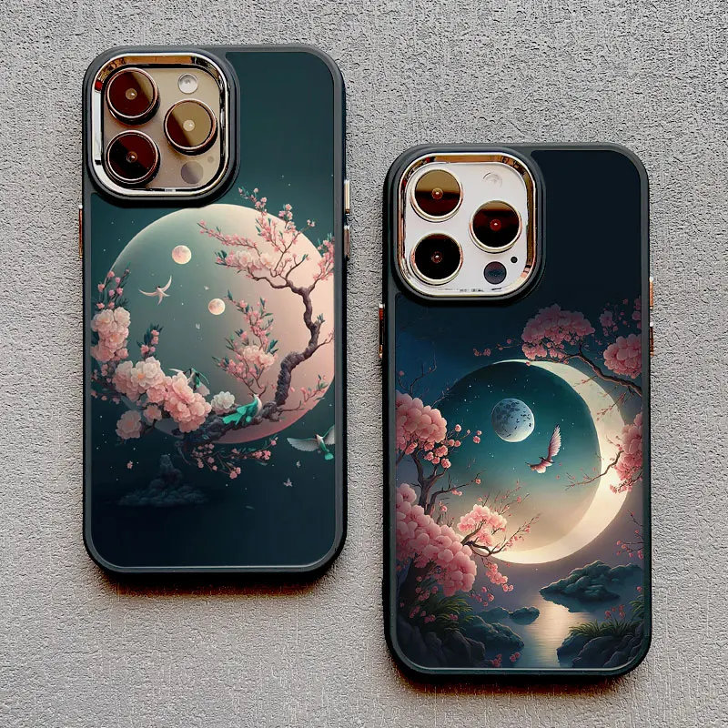 Luxury Moon On The Branch Soft Silicone Phone Cases For iphone 16 13 12 11 Pro Max 15 14 Pro Max Plus XR X XS 7 8 plus SE2 Cover