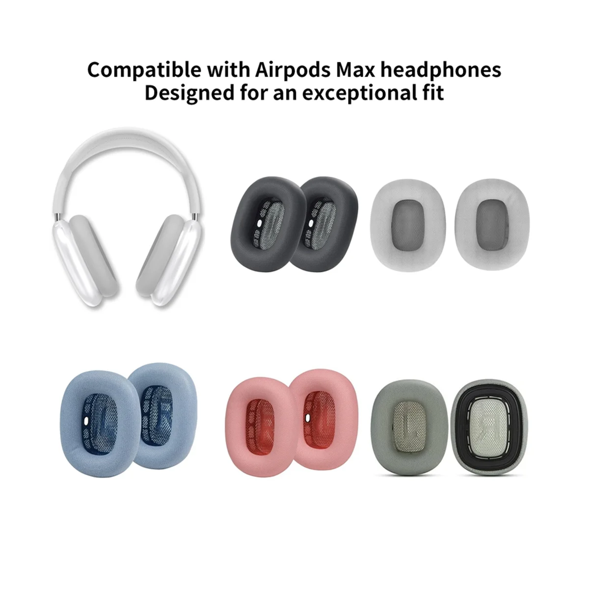 A57G-For Apple Airpods Max غطاء إسفنجي للأذنين متعدد الوظائف زوج واحد من ملحقات وسادة الأذن، فضي رمادي