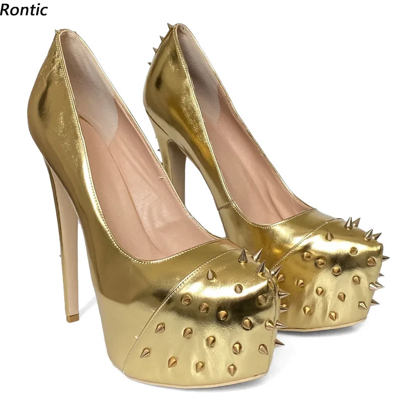 

Rontic/Новое поступление, женские туфли-лодочки на платформе, пикантные туфли на шпильке с круглым носком, великолепные золотистые, серебряные туфли для косплея, женские размеры США 5-20
