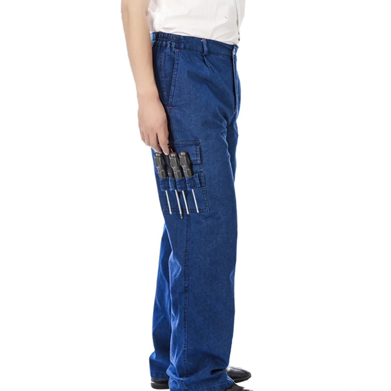 Men's Summer Work denim pants Thin Multi-pocket Denim Overalls Wear-resistant Welder Loose Straight Overalls Pants Work clothes