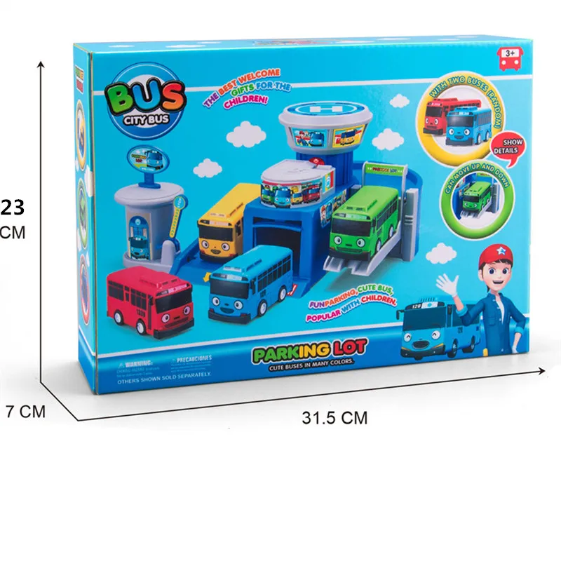 Korean Anime Tayo the Little Bus Parking Lot Garage City Bus Station Headquarters Model with 2 Mini Tayo Car Kids Christmas Gift