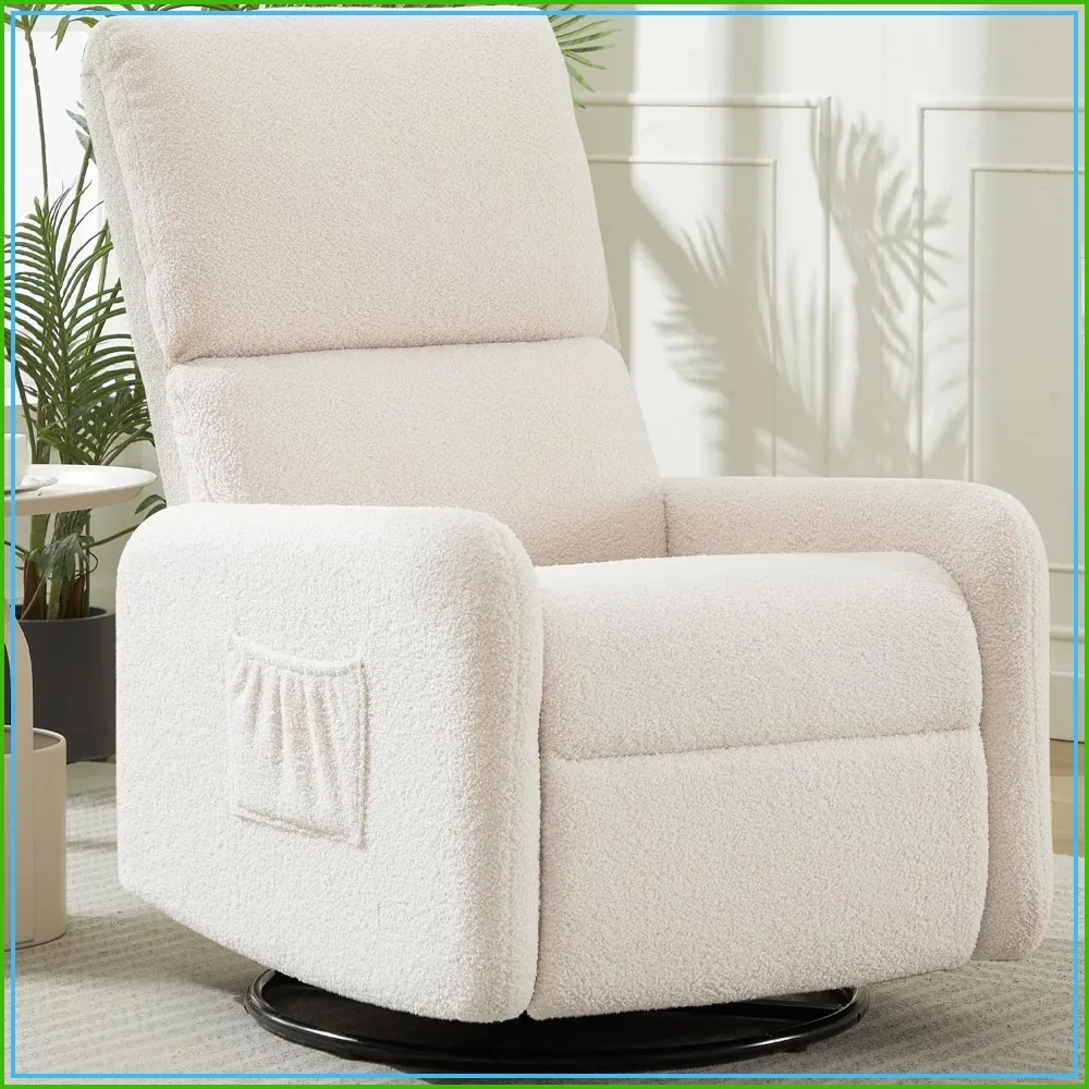 Sherpa Swivel Recliner Chair for Adults, Nursery Rocker with Side Pockets, Small for Living Room
