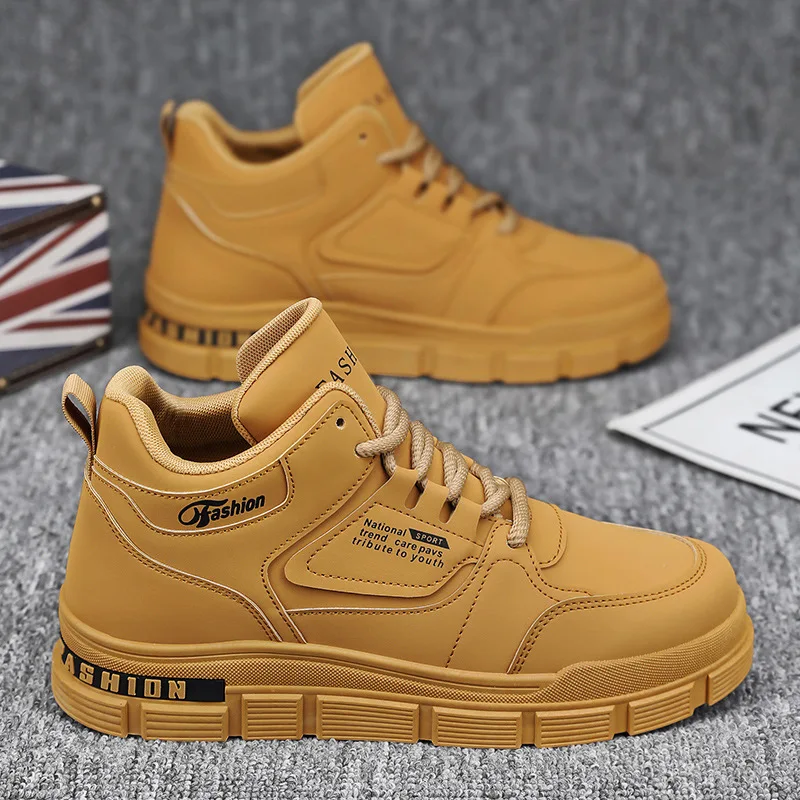 

Men's High-Top Boots Spring Anti-Slip Outdoor Work Shoes Fashionable Canvas Boots British Style round Toe Zipper Closure
