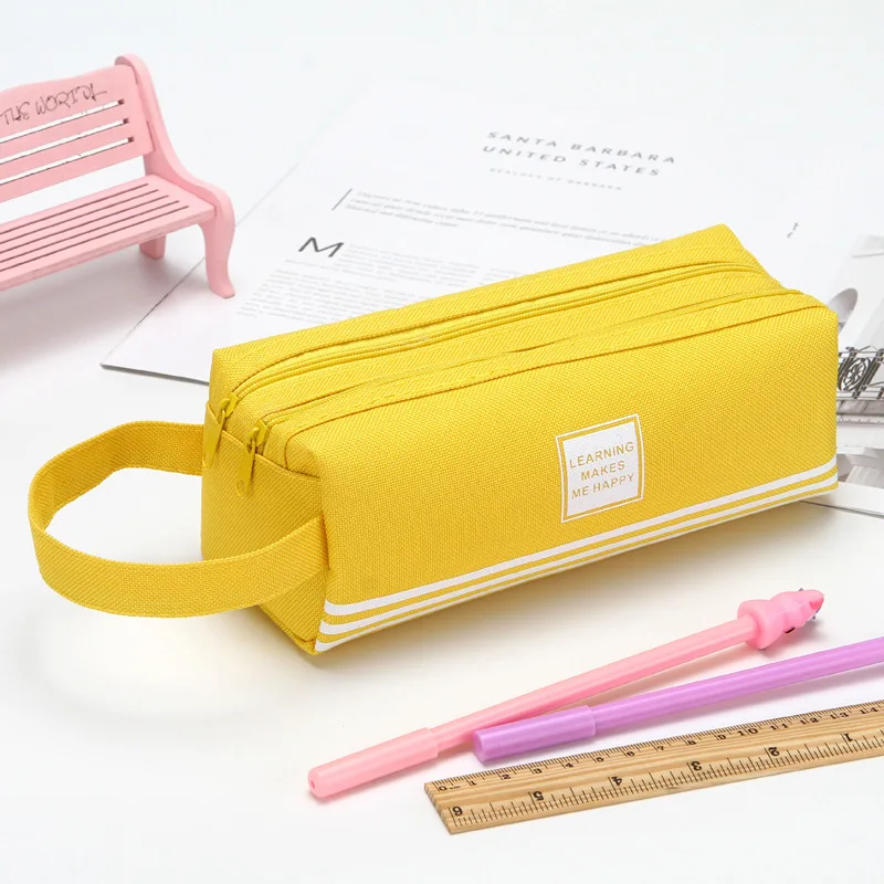 Cute Stripe Pencil Case Bag, Saco de maquiagem para mulheres Homem e crianças, Saco cosmético de cor sólida grande, Viagem Make Up Organizer Bags, Zipper Bags