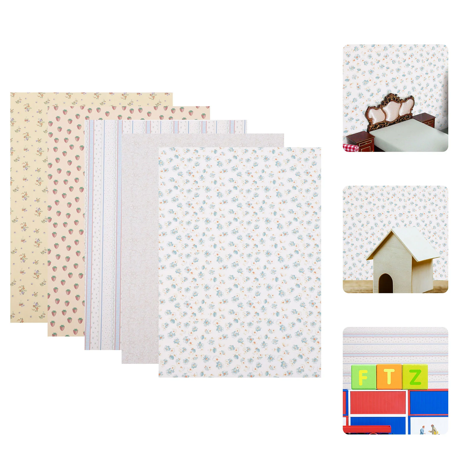 

5 Sheets House Wallpaper Dollhouse Craft Decorations Decals Removable Stickers Living Room Miniature Accessories for Kids