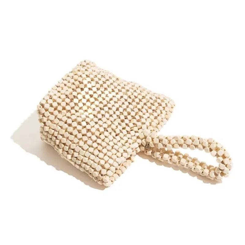 Vintage niche Wooden Beaded Bucket Bag 2026 New Handwoven Handbag Summer Vacation Beach Bag