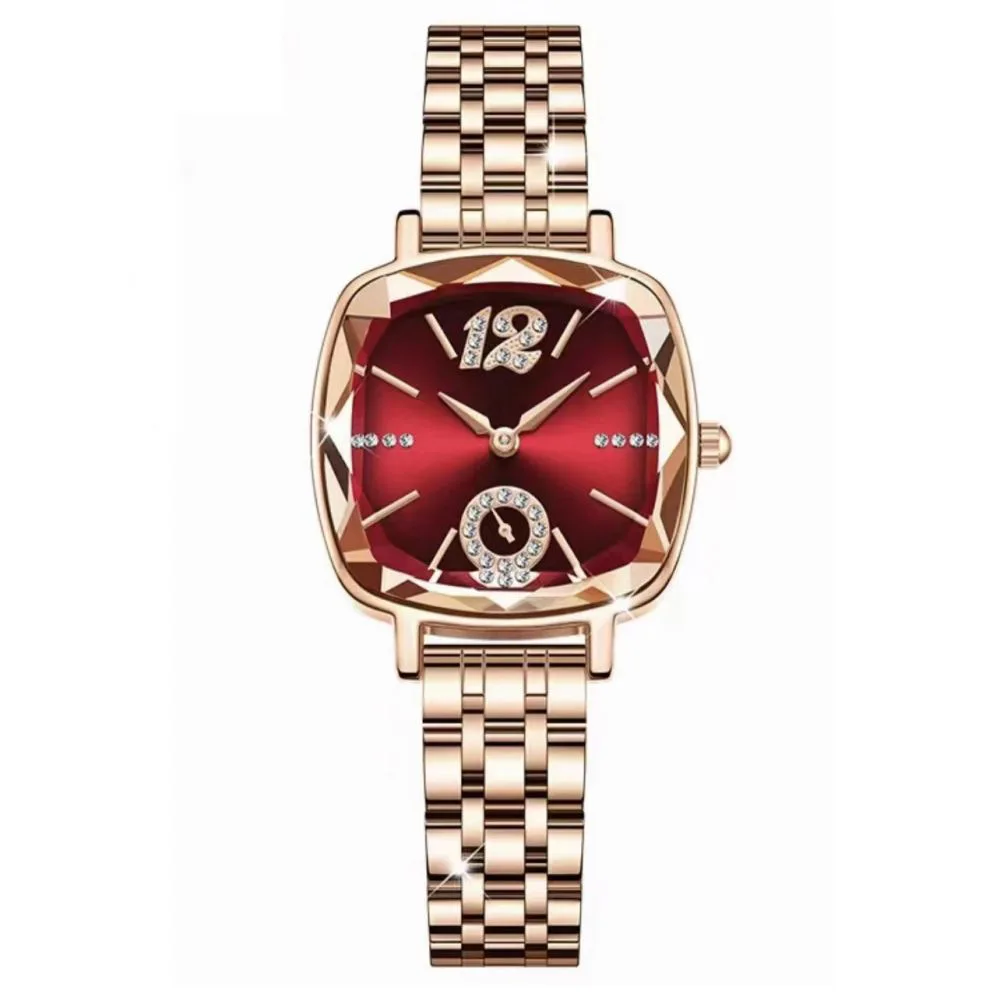 Montre pour femme carrée en verre à facettes montre à quartz étanche avec diamants