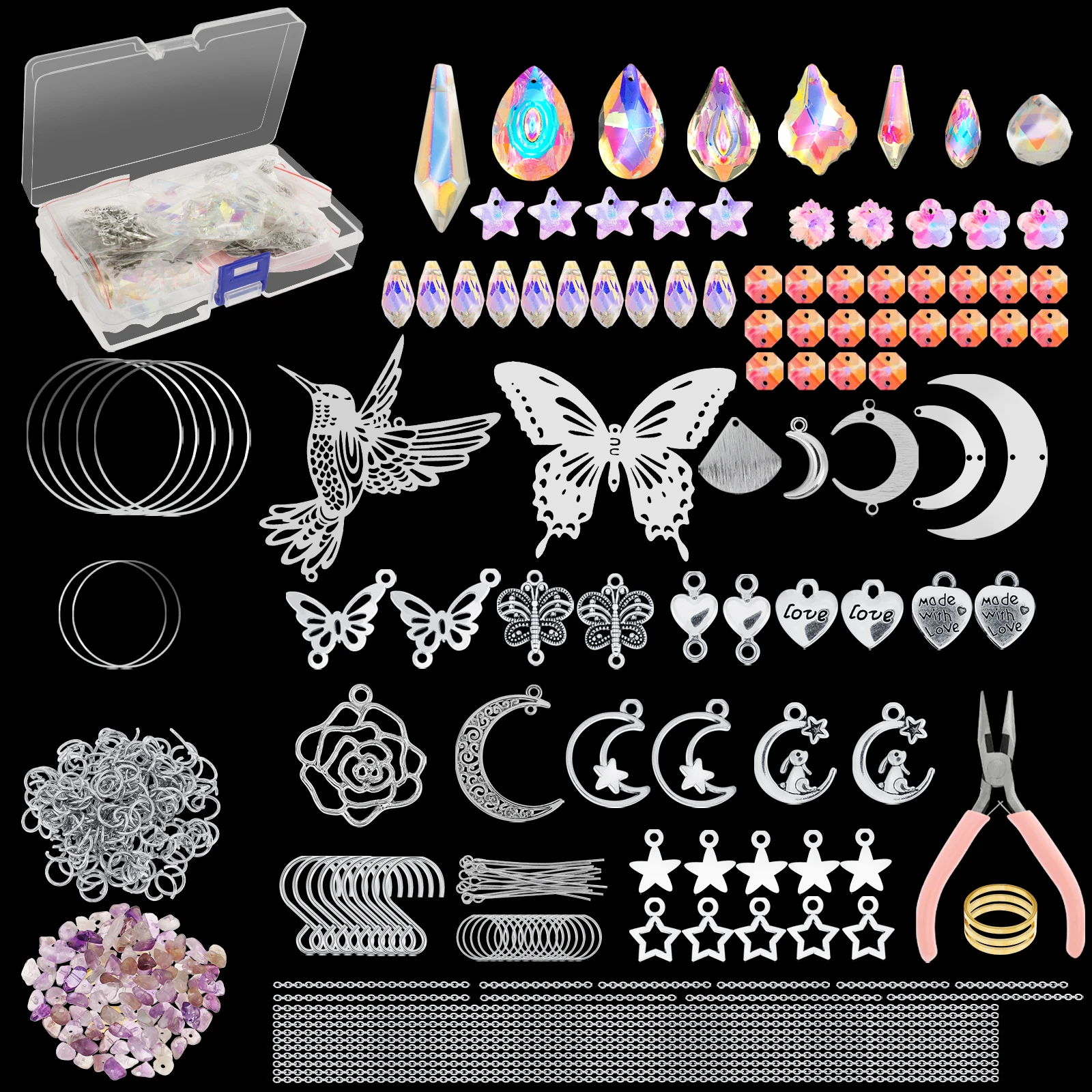 400-teiliges Sonnenfänger-Set für die Herstellung von Zubehör, hängendes Prisma, Sonnenfänger, Heimdekoration, DIY-Sonnenfänger für Hochzeit, Garten, Weihnachtsdekoration