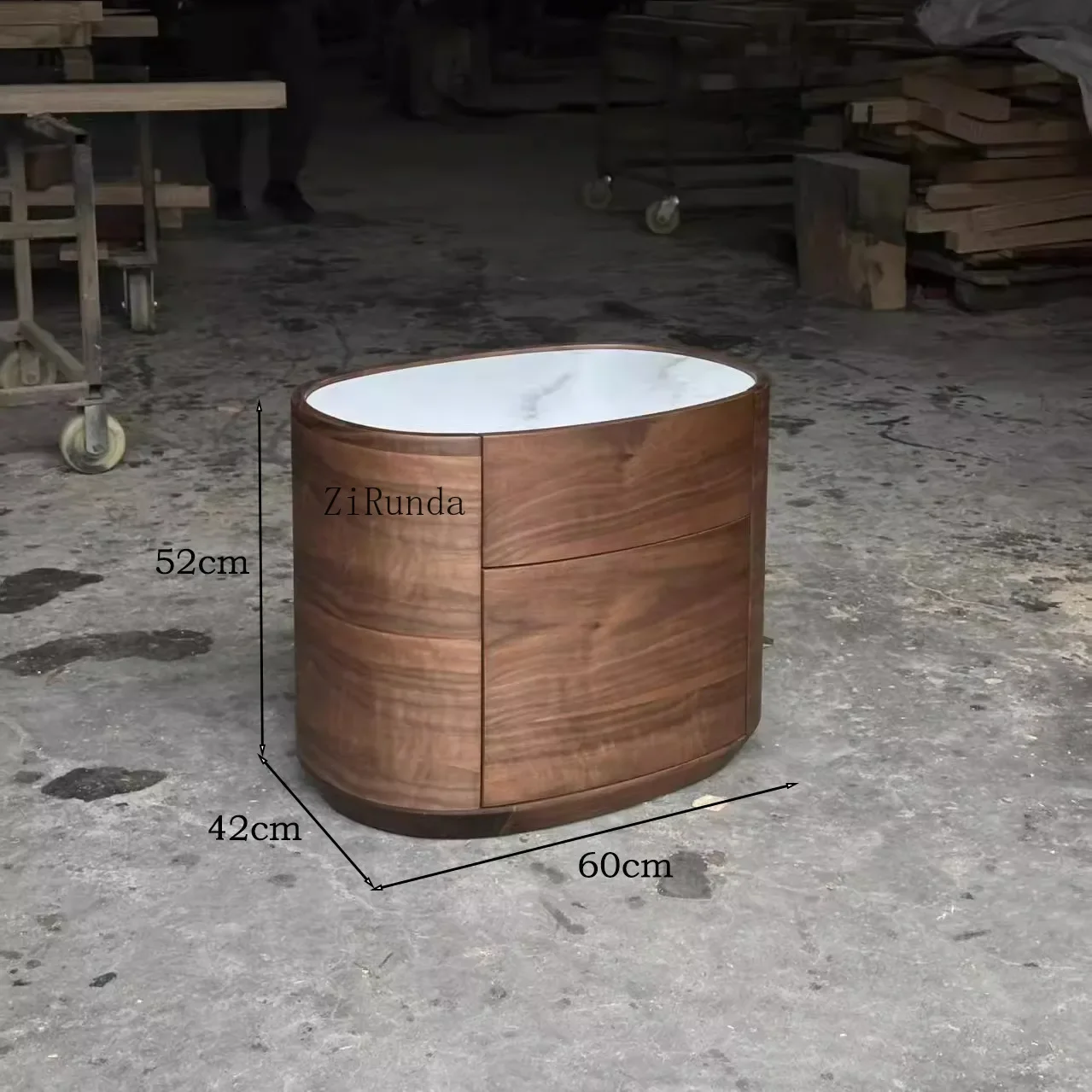 French retro design bedside table with tree knot leather surface ancient style solid wood bedside table