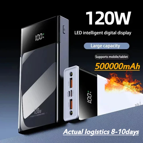 2025년 신규 500000 mAh 고용량 전원 은행 120W 빠른 충전 전원 은행 iPhone Samsung용 휴대용 배터리 충전기 