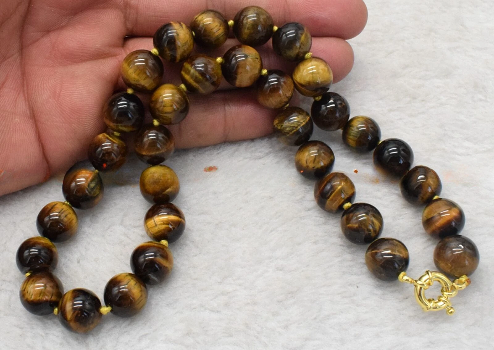 Long 17/20/24 Inch Natural 12mm Yellow Tiger's Eye Round Gemstone Beads Necklace