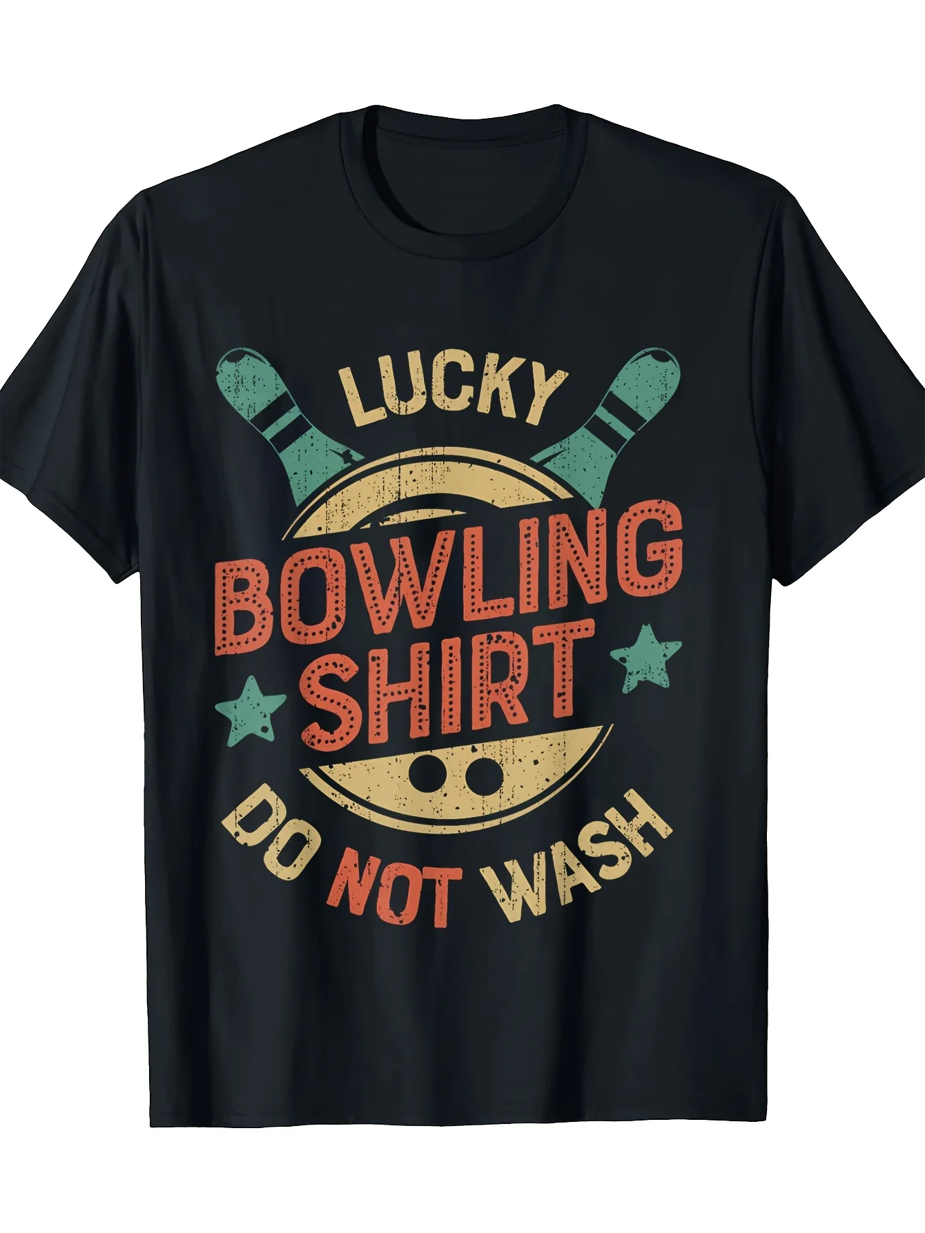 Men's Vintage Bowling-Themed T-Shirt - Short Sleeve Casual Round Neck Bowling Alley & Graphic Tee, Machine Washable Bowling Outf