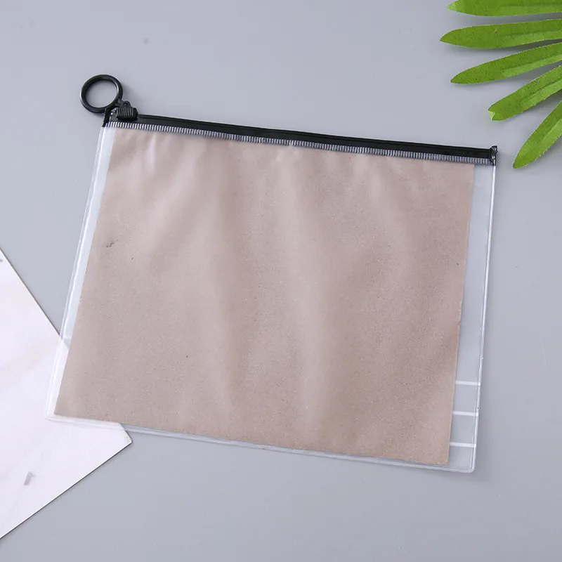 1PC Transparent Document Bag Office File Holder School Folder Zipper Pouch Loop Pull Organizer Stationery Desk Storage A5