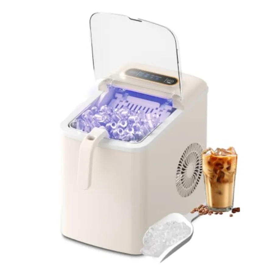 Countertop Ice Maker, Portable Ice Cube Machine, 9 Cubes Ready in 6-13 Mins, 15kg/35lbs, Portable Ice Cube Machine, Carry Handl