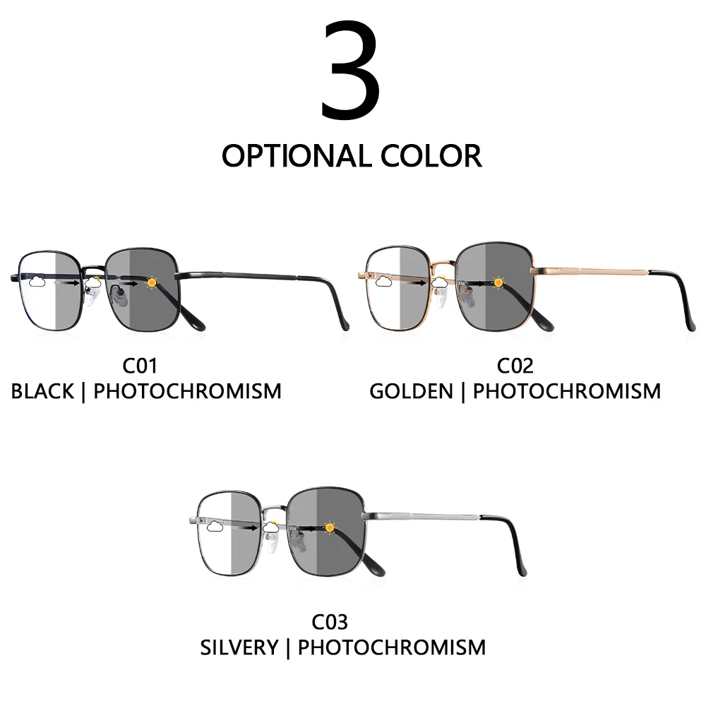CRIXALIS Photochrome quadratische Sonnenbrille für Damen und Herren, Metallrahmen-Design, Dekoration, Alltag, Sonnenscheinbrille, UV400-Schirm – Detail 6