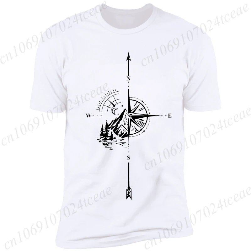 Men's T-shirt Compass Adventure Retro Creative Print Short Sleeved T-shirt Men Women Trendy Brand Versatile Travel Shirt