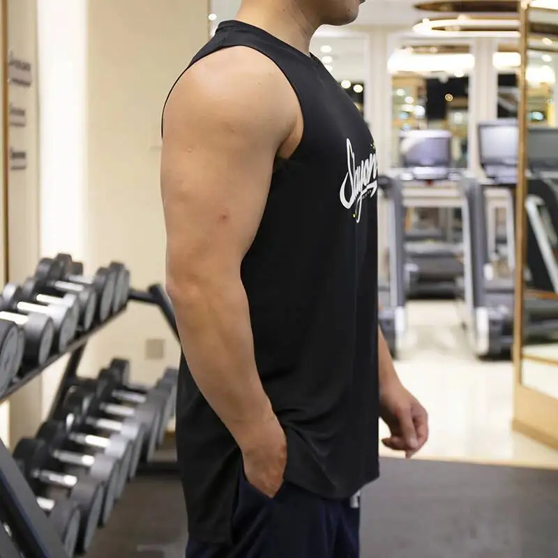 

Men S Summer Sleeveless Shirts Print Tank Tops Fiess Running Training O Neck Vests Quick Dry Loosed Vest Muscle Gym Sportwear