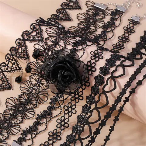 Aihua Gothic Black Lace Necklace for Women Boho Sexy Lace Velvet Choker Necklace Tattoo Steampunk Collar Party Jewelry Gifts