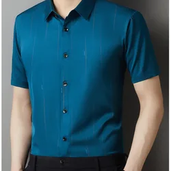 Camisa Vintage de manga corta para hombre, blusa informal con botones, a rayas estampado de letras, jerséis de moda, Tops con cuello vuelto, novedad de verano