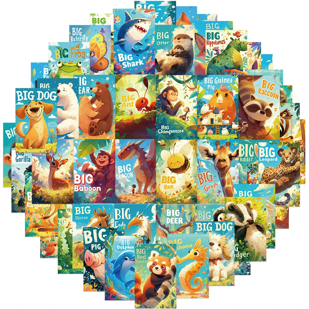 

10/30/50pcs Cute Book Cover Painting Cartoon Stickers Kawaii Animal Decals DIY Skateboard Phone Notebook Funny PVC Sticker Decor