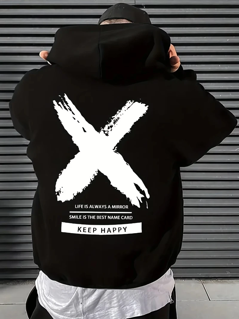 Sweater Hoodie Hip-hop Pria dengan Desain Font Cetak, Sweater Hoodie Berkualitas Tinggi untuk Santai